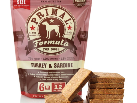 Primal Patties Turkey & Sardine Formula Frozen Raw Dog Food 6 lbs Online now