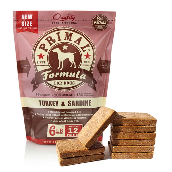 Primal Patties Turkey & Sardine Formula Frozen Raw Dog Food 6 lbs Online now